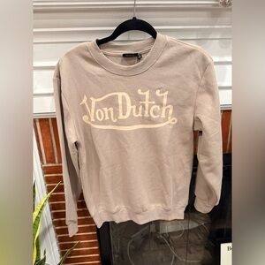 Von Dutch Logo Crewneck Sweatshirt | Neutral Tan | Small | Y2K Vintage Vibe